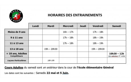 Reprise des cours en Intérieur (Mineurs)