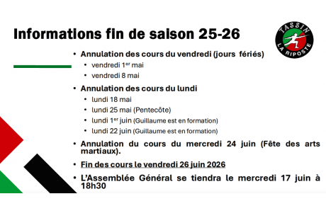 Informations fin de saison !