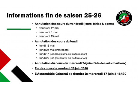 Informations fin de saison !