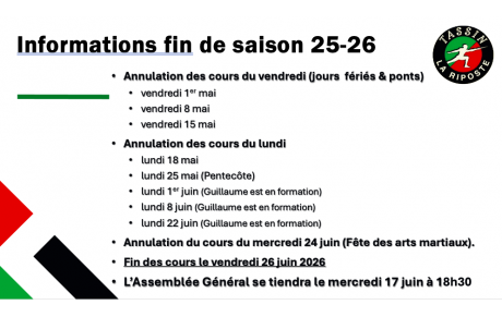 Informations fin de saison !