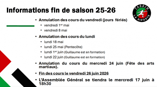 Informations fin de saison !
