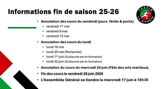 Informations fin de saison !