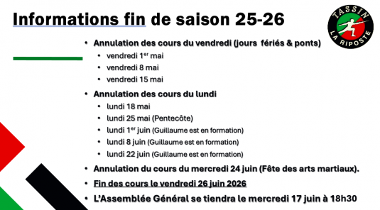 Informations fin de saison !