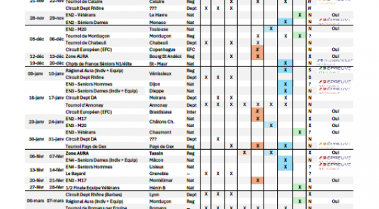Calendrier des compétitions 2026-2027. (v17/09)